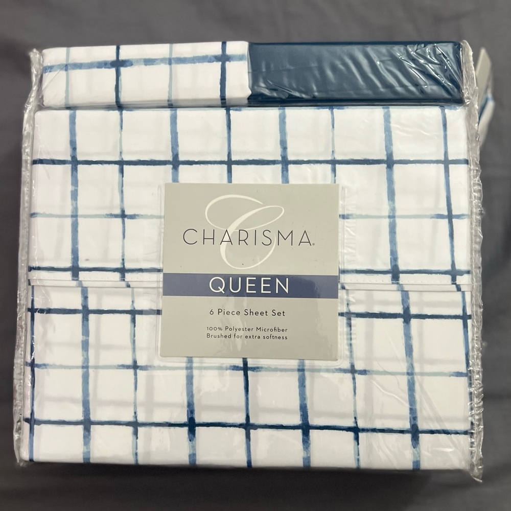 Charisma Queen 6-Piece Sheet Set - Blue and White